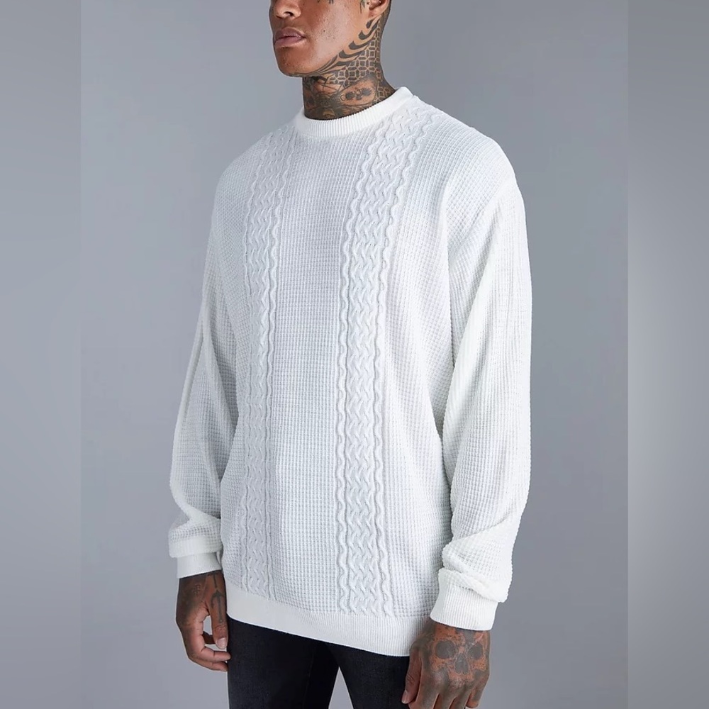 New OVERSIZED CREW NECK CABLE SWEATER